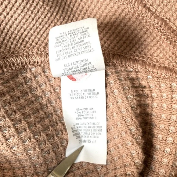Aerie Women’s Textured Waffle Shirt Long Sleeve Brown & Cream Size Oversized XXS - Picture 14 of 16